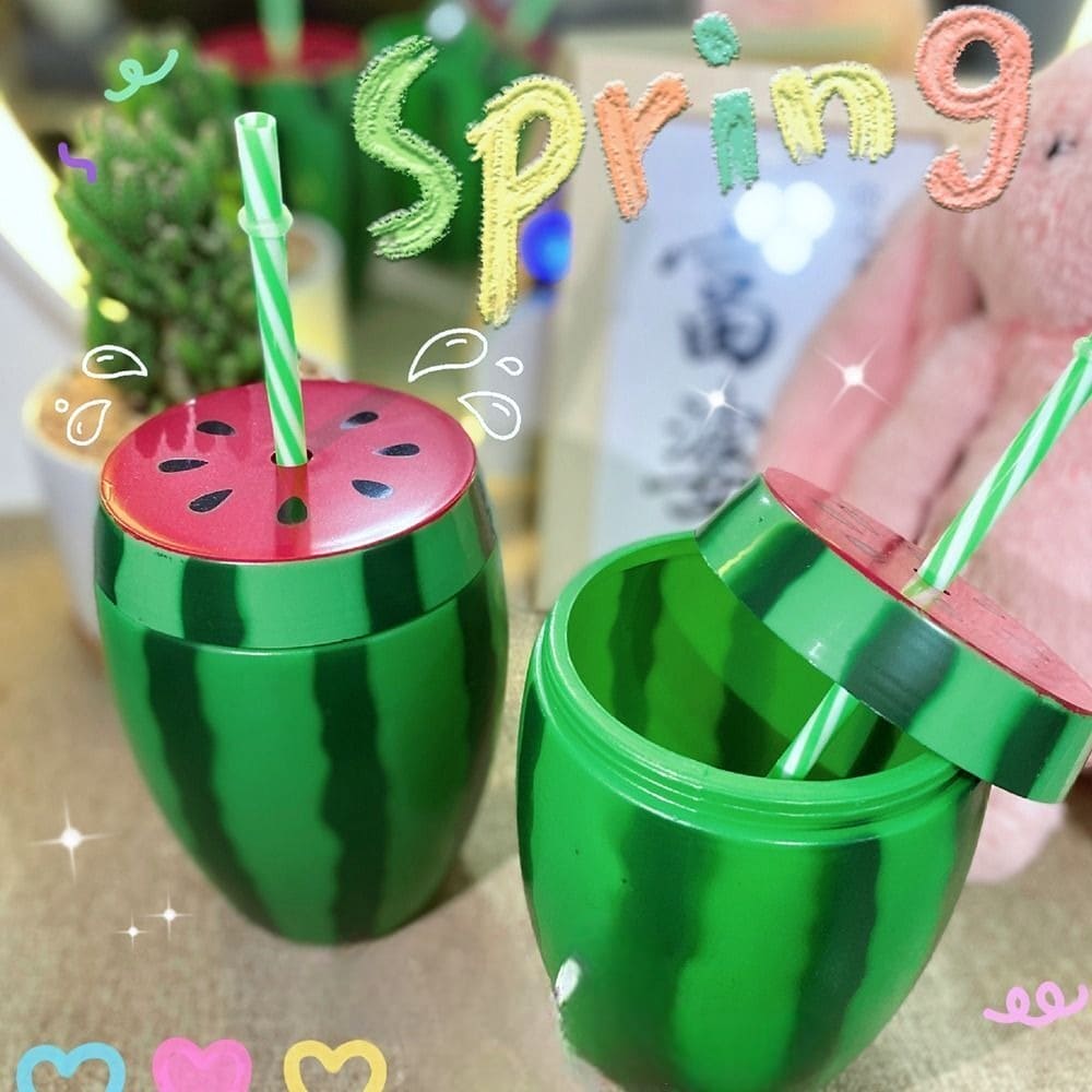 Watermelon Water Bottle, Plastic Summer Straw Cup, Fruity Juice Sippy Cup, Portable Reusable Drinking Cup, Food Grade Plastic Cartoon Fruit Drinkware Watermelon Water Bottle, Plastic Summer Straw Cup, Fruity Juice Sippy Cup, Portable Reusable Drinking Cup, Food Grade Plastic Cartoon Fruit Drinkware